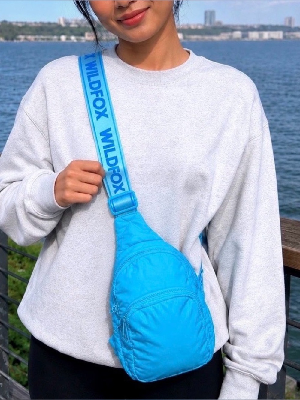 Wildfox Blue Puffer Sling Crossbody Bag NWT Logo Strap